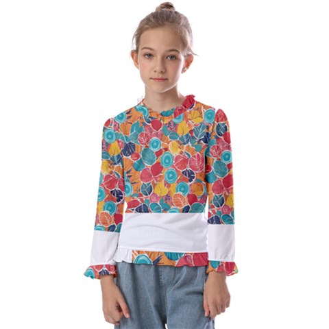 Floral And Leaves Pattern Kids  Frill Detail T-shirt by BellaVistaTshirt02