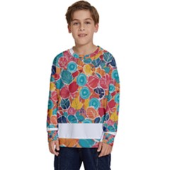 Floral And Leaves Pattern Kids  Crewneck Sweatshirt by BellaVistaTshirt02