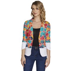 Floral And Leaves Pattern Women s One-button 3/4 Sleeve Short Jacket by BellaVistaTshirt02