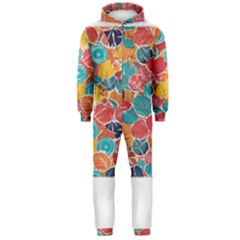 Floral And Leaves Pattern Hooded Jumpsuit (men)