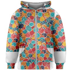 Floral And Leaves Pattern Kids  Zipper Hoodie Without Drawstring