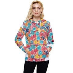 Floral And Leaves Pattern Women s Lightweight Drawstring Hoodie