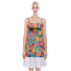 Floral And Leaves Pattern Spaghetti Strap Velvet Dress