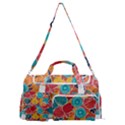 floral and leaves pattern Sports Gym Duffle Bag with Shoe Compartment View1