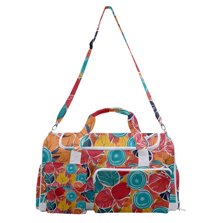 floral and leaves pattern Sports Gym Duffle Bag with Shoe Compartment