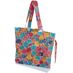 Floral And Leaves Pattern Drawstring Tote Bag