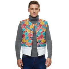 Floral And Leaves Pattern Men s Button Up Puffer Vest	