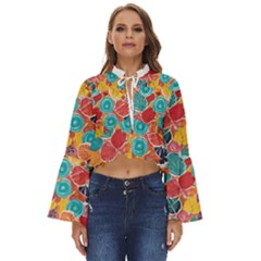 Floral And Leaves Pattern Boho Long Bell Sleeve Top