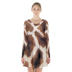 Giraffe Skin Texture Long Sleeve Velvet V-neck Dress