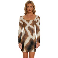 Giraffe Skin Texture Long Sleeve Square Neck Bodycon Velvet Dress by kyorashop23