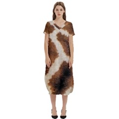 Giraffe Skin Texture T-shirt Midi Dress With Pockets