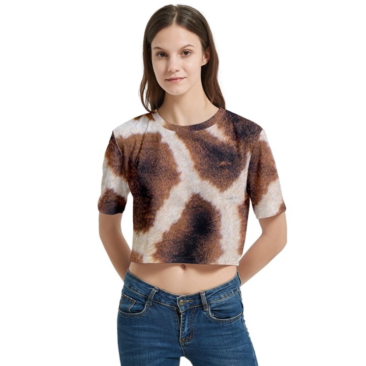 Giraffe Skin Texture Women s Round Neck Short Sleeve Crop Top