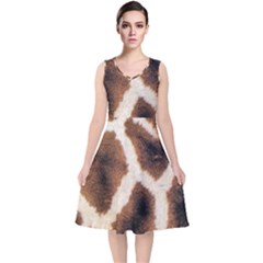 Giraffe Skin Texture V-neck Midi Sleeveless Dress  by kyorashop23