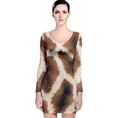 Giraffe Skin Texture Long Sleeve Velvet Bodycon Dress