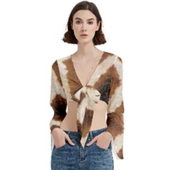 Giraffe Skin Texture Trumpet Sleeve Cropped Top