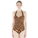 Giraffe Texture, Close-up, Giraffe Skin Texture Halter Swimsuit View1