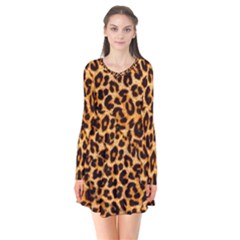 Giraffe Texture, Close-up, Giraffe Skin Texture Long Sleeve V-neck Flare Dress by kyorashop23