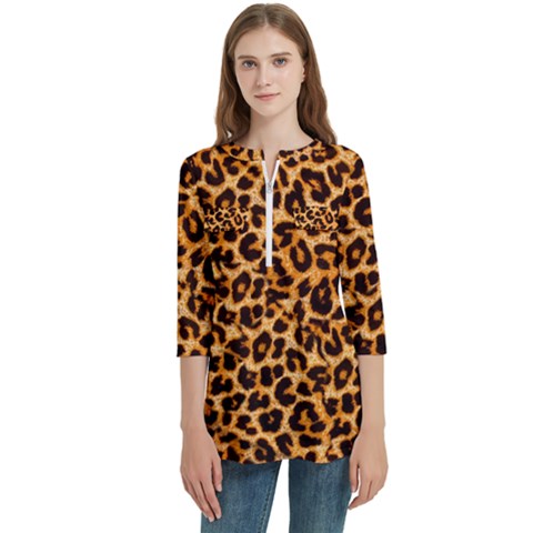 Giraffe Texture, Close-up, Giraffe Skin Texture Women s Zip Front V-neck 3/4 Sleeve Casual Top Pocket Shirt by kyorashop23