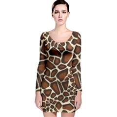 Giraffe Texture, Macro Long Sleeve Velvet Bodycon Dress