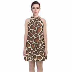 Giraffe Texture, Macro Velvet Halter Neckline Dress 