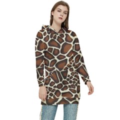 Giraffe Texture, Macro Women s Long Oversized Pullover Hoodie