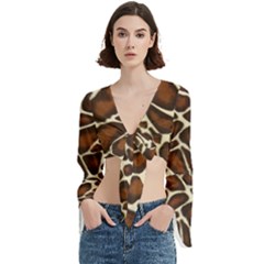 Giraffe Texture, Macro Trumpet Sleeve Cropped Top