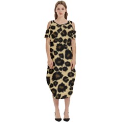 Jaguar Skin Texture, Jaguar Wool Texture, Yellow Cold Shoulder Loose Fit Dress With Pockets