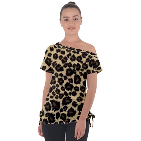 Jaguar Skin Texture, Jaguar Wool Texture, Yellow Off Shoulder Tie-up T-shirt by kyorashop23