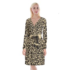 Jaguar Skin Texture, Jaguar Wool Texture, Yellow Long Sleeve Velvet Front Wrap Dress by kyorashop23