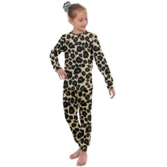 Jaguar Skin Texture, Jaguar Wool Texture, Yellow Kids  Long Sleeve Set 