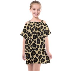 Jaguar Skin Texture, Jaguar Wool Texture, Yellow Kids  One Piece Chiffon Dress