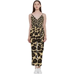 Jaguar Skin Texture, Jaguar Wool Texture, Yellow V-neck Camisole Jumpsuit by kyorashop23