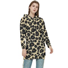 Jaguar Skin Texture, Jaguar Wool Texture, Yellow Women s Long Oversized Pullover Hoodie