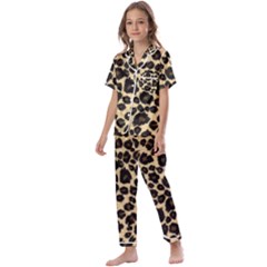 Jaguar Skin Texture, Jaguar Wool Texture, Yellow Kids  Satin Short Sleeve Pajamas Set