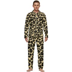 Jaguar Skin Texture, Jaguar Wool Texture, Yellow Men s Long Sleeve Velvet Pocket Pajamas Set by kyorashop23