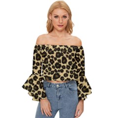 Jaguar Skin Texture, Jaguar Wool Texture, Yellow Off Shoulder Flutter Bell Sleeve Top