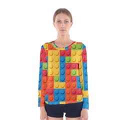 Lego Bricks, Colorful Dots Background Women s Long Sleeve T-shirt