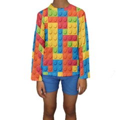 Lego Bricks, Colorful Dots Background Kids  Long Sleeve Swimwear by kyorashop23