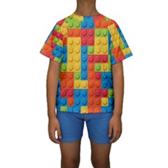 Lego Bricks, Colorful Dots Background Kids  Short Sleeve Swimwear by kyorashop23