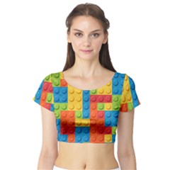 Lego Bricks, Colorful Dots Background Short Sleeve Crop Top by kyorashop23