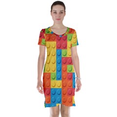 Lego Bricks, Colorful Dots Background Short Sleeve Nightdress