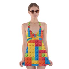 Lego Bricks, Colorful Dots Background Halter Dress Swimsuit  by kyorashop23