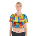 Lego Bricks, Colorful Dots Background Cotton Crop Top View1