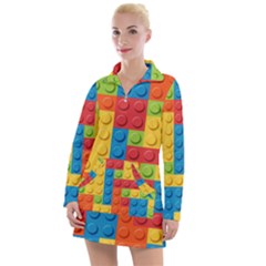 Lego Bricks, Colorful Dots Background Women s Long Sleeve Casual Dress