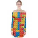 Lego Bricks, Colorful Dots Background Long Sleeve Off Shoulder Dress View1