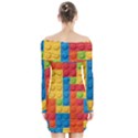 Lego Bricks, Colorful Dots Background Long Sleeve Off Shoulder Dress View2