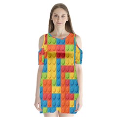 Lego Bricks, Colorful Dots Background Shoulder Cutout Velvet One Piece