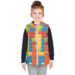 Lego Bricks, Colorful Dots Background Kids  Hooded Puffer Vest