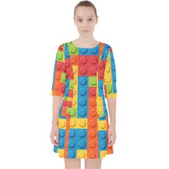 Lego Bricks, Colorful Dots Background Quarter Sleeve Pocket Dress