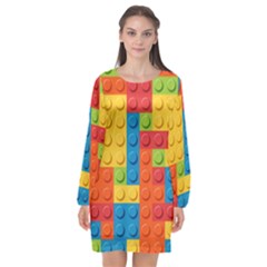 Lego Bricks, Colorful Dots Background Long Sleeve Chiffon Shift Dress  by kyorashop23